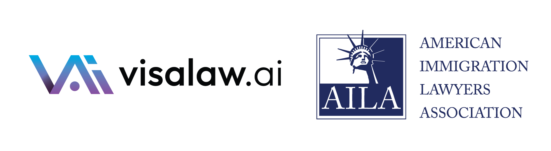 Logos of visalaw.ai and American Immigration Lawyers Association