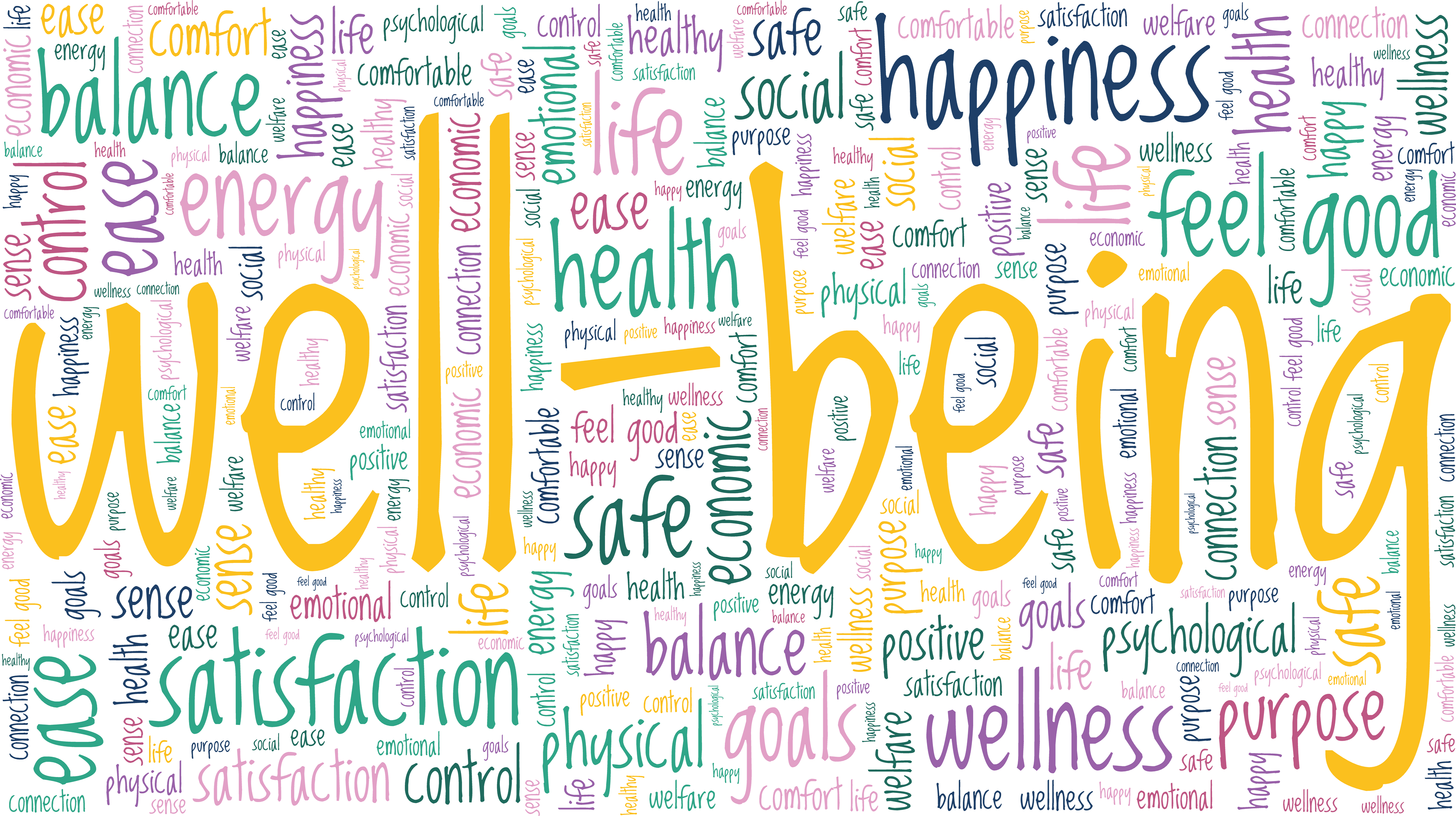 Decorative image featuring a rendering of the words well being.