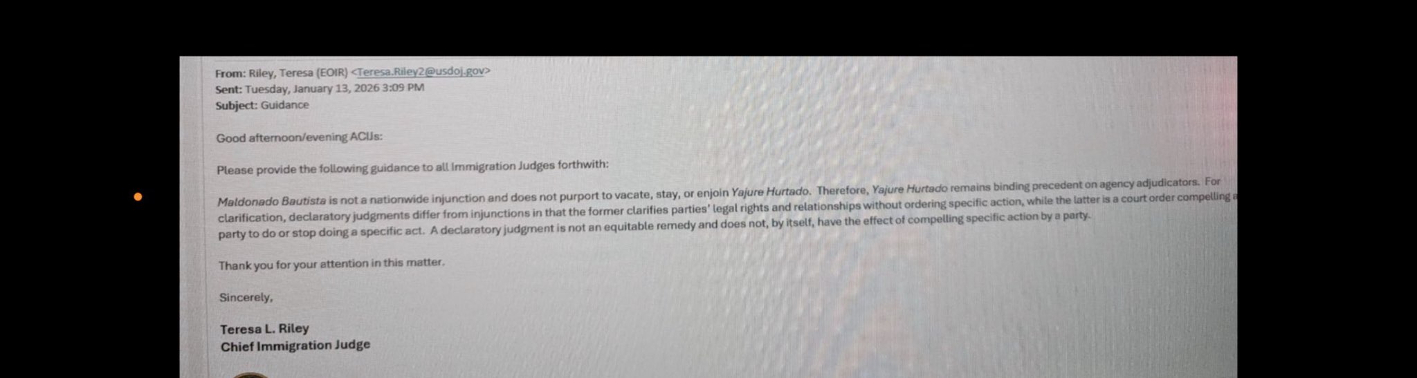 Screenshot of EOIR email.