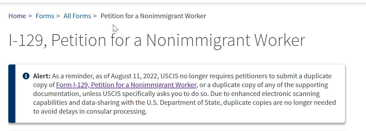 USCIS Posts Alert that Petitioners Are No Longer Required to Submit ...