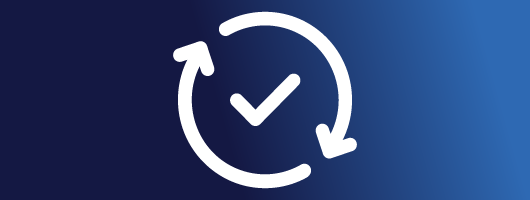 Decorative image of check mark with rotating arrows.